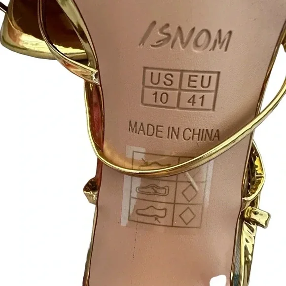 ISNOM Lace Up Heels Sandals for Women, Square Toe, Open Toe size 10 - Picture 3 of 6